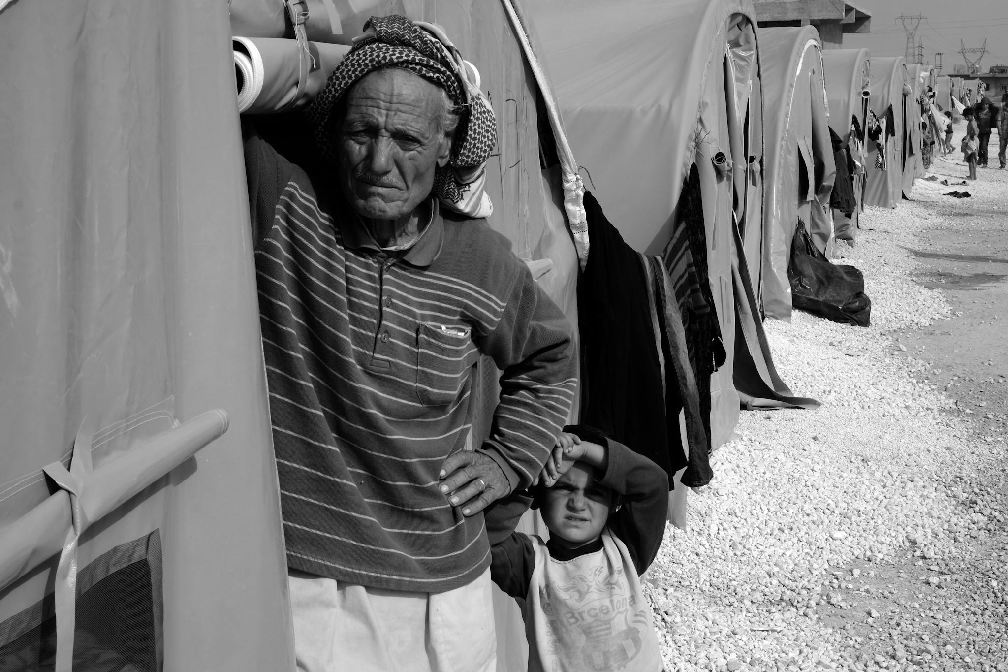 Black And White Image Of Refugees In